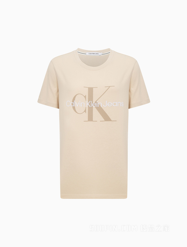 Calvin Klein 23春季新款女士时尚交叠LOGO纯棉透气圆领短袖T恤J218885