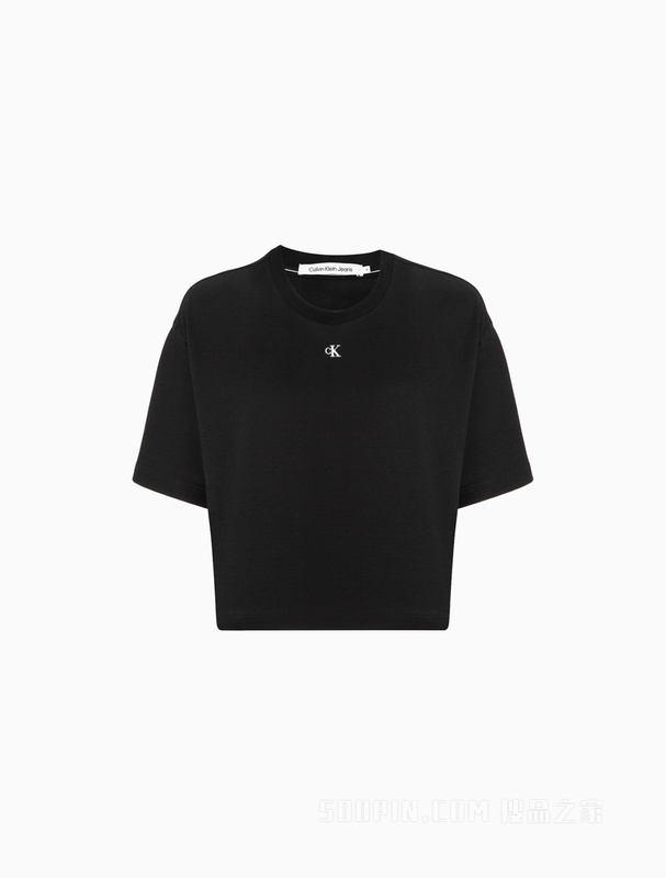 Calvin Klein 23春季新款女士时尚重影LOGO印花纯棉圆领短袖T恤J221110