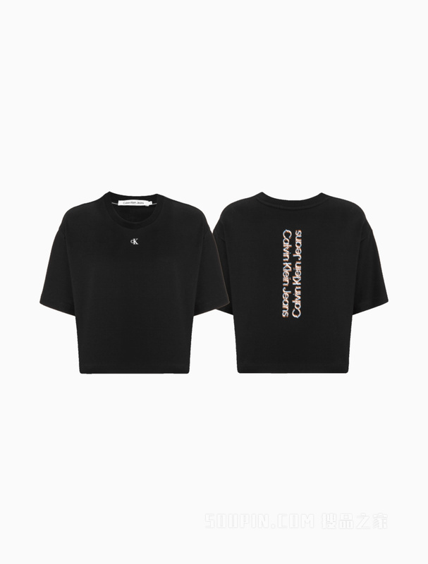 Calvin Klein 23春季新款女士时尚重影LOGO印花纯棉圆领短袖T恤J221110