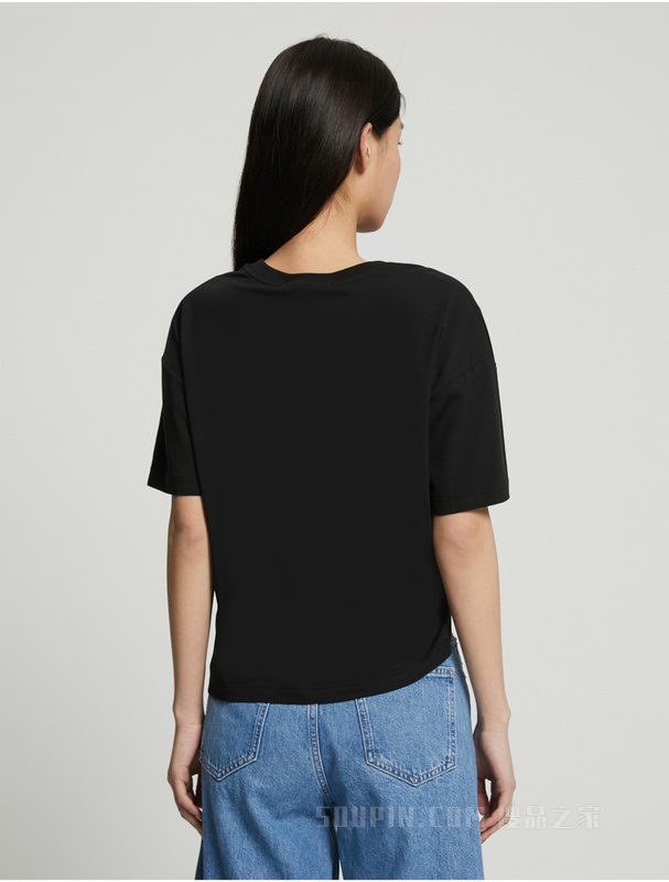 Calvin Klein 23春季新款女士时尚打褶重影LOGO印花圆领短袖T恤J221109