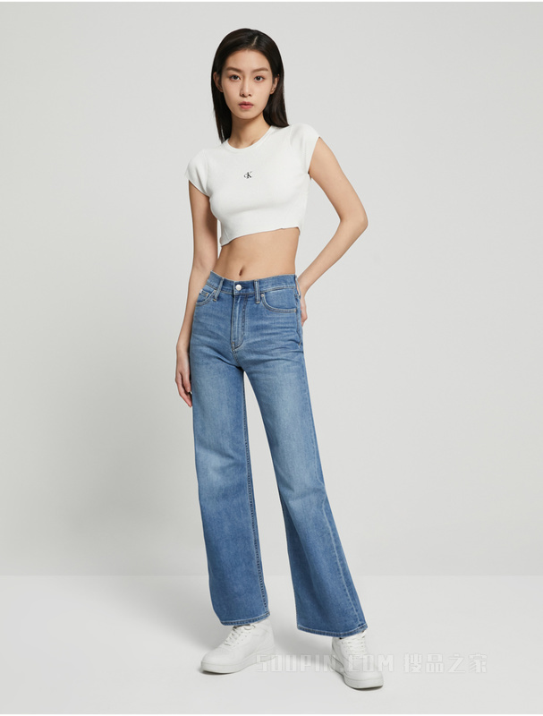Calvin Klein 23春季女士简约刺绣时尚性感露背系带短袖针织衫J220709
