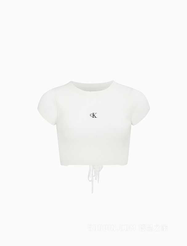 Calvin Klein 23春季女士简约刺绣时尚性感露背系带短袖针织衫J220709