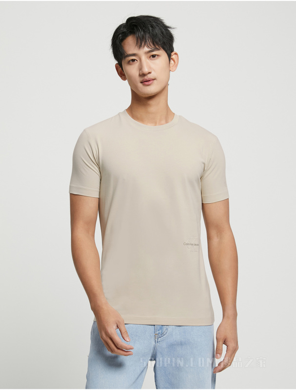Calvin Klein 23春季新款男士经典交叠LOGO透气圆领修身短袖T恤J324127
