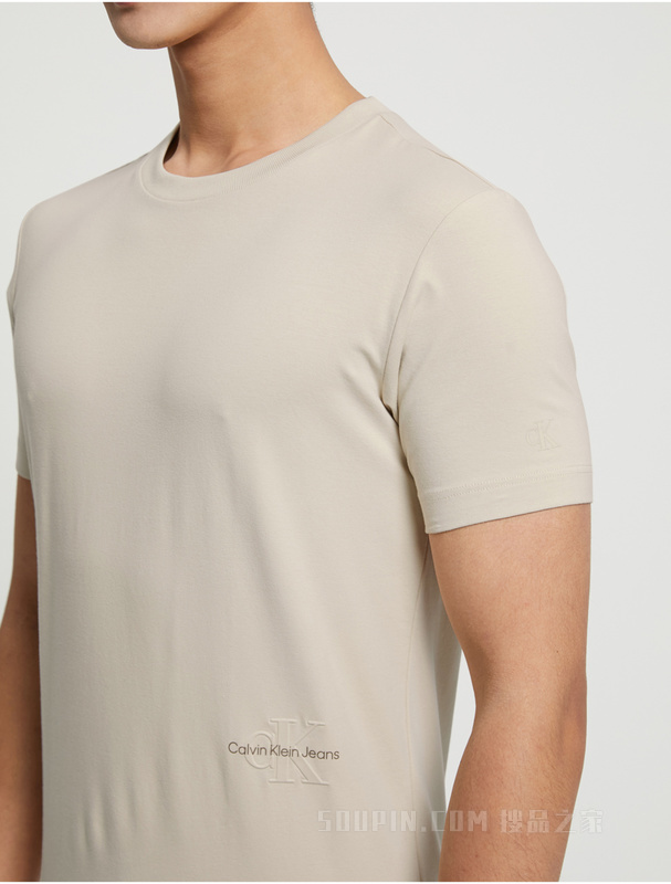 Calvin Klein 23春季新款男士经典交叠LOGO透气圆领修身短袖T恤J324127
