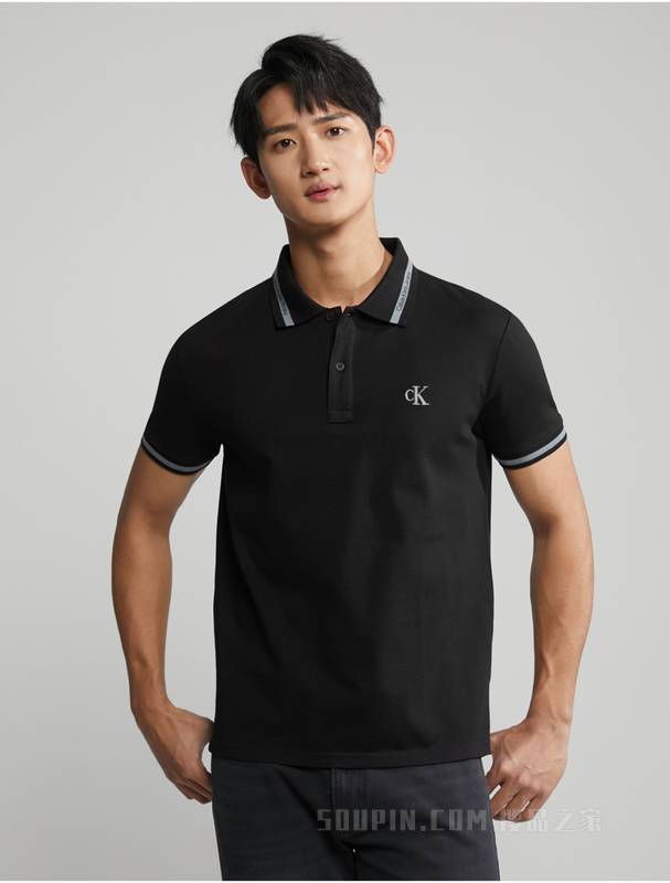 Calvin Klein 23春季男士丝光棉撞色LOGO提花翻领短袖POLO衫J323200