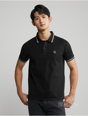 Calvin Klein 23春季男士丝光棉撞色LOGO提花翻领短袖POLO衫J323200
