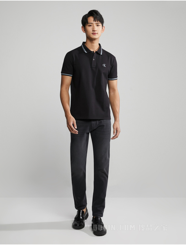 Calvin Klein 23春季男士丝光棉撞色LOGO提花翻领短袖POLO衫J323200