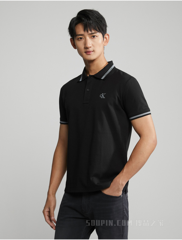 Calvin Klein 23春季男士丝光棉撞色LOGO提花翻领短袖POLO衫J323200