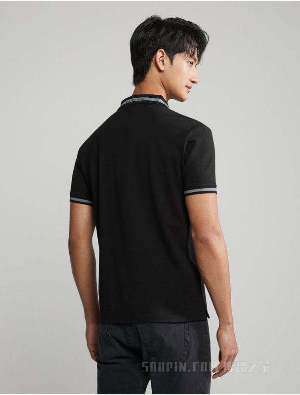 Calvin Klein 23春季男士丝光棉撞色LOGO提花翻领短袖POLO衫J323200