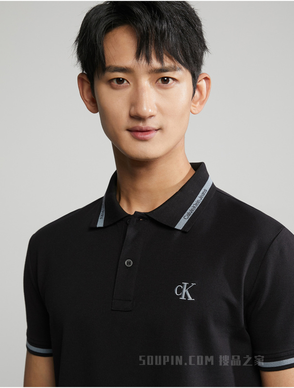 Calvin Klein 23春季男士丝光棉撞色LOGO提花翻领短袖POLO衫J323200