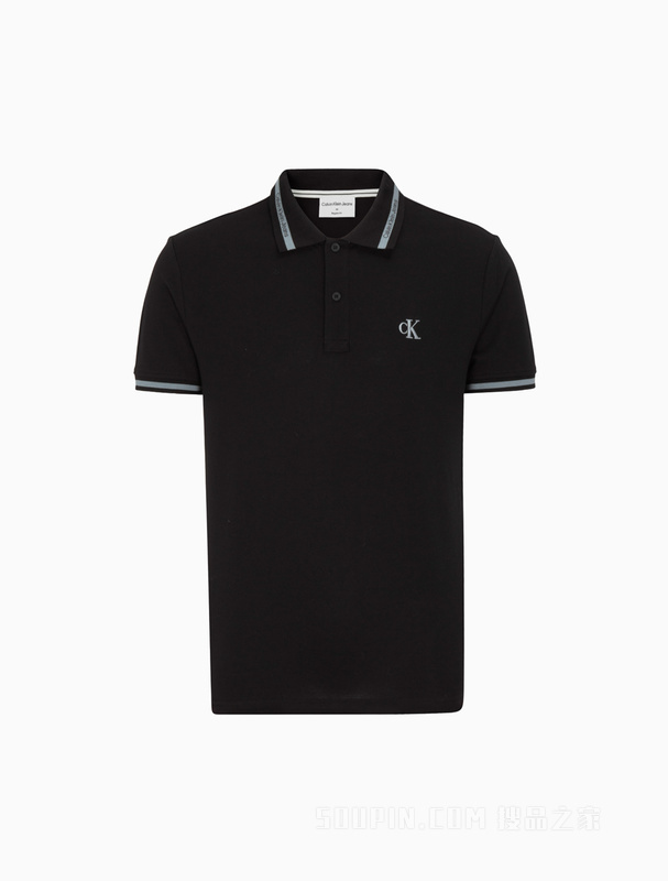 Calvin Klein 23春季男士丝光棉撞色LOGO提花翻领短袖POLO衫J323200