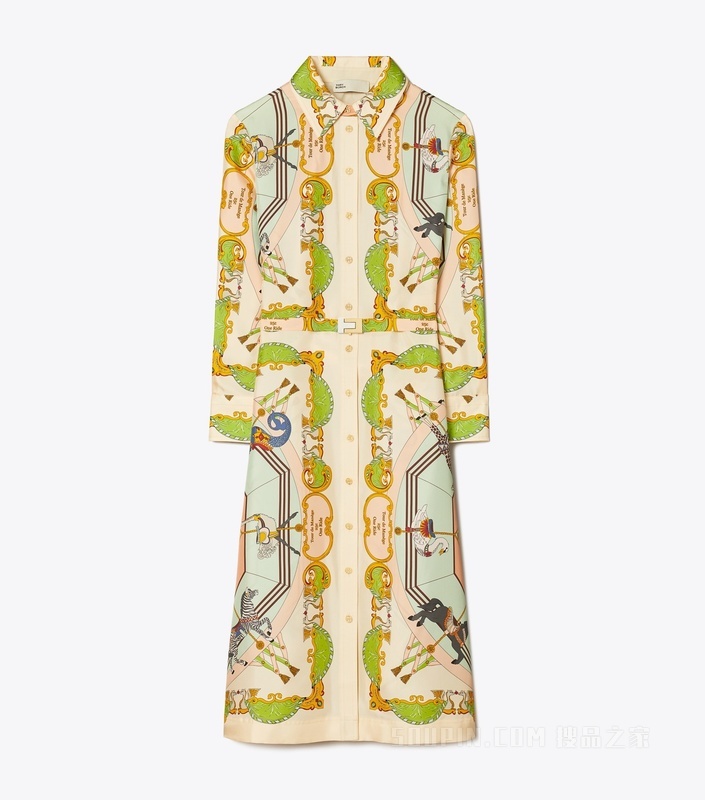 印花桑蚕丝衬衫裙 桃粉色/多色