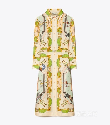 印花桑蚕丝衬衫裙 桃粉色/多色