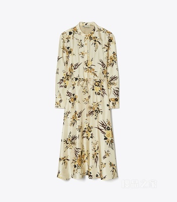 印花桑蚕丝衬衫裙 奶油白/多色