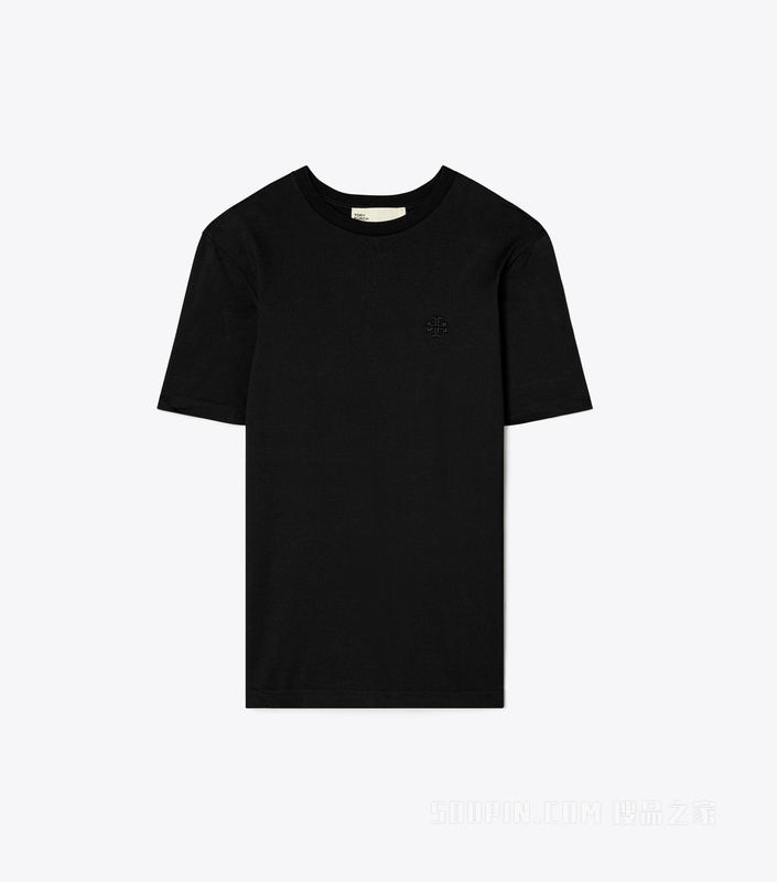 Logo 刺绣 T 恤 黑色
