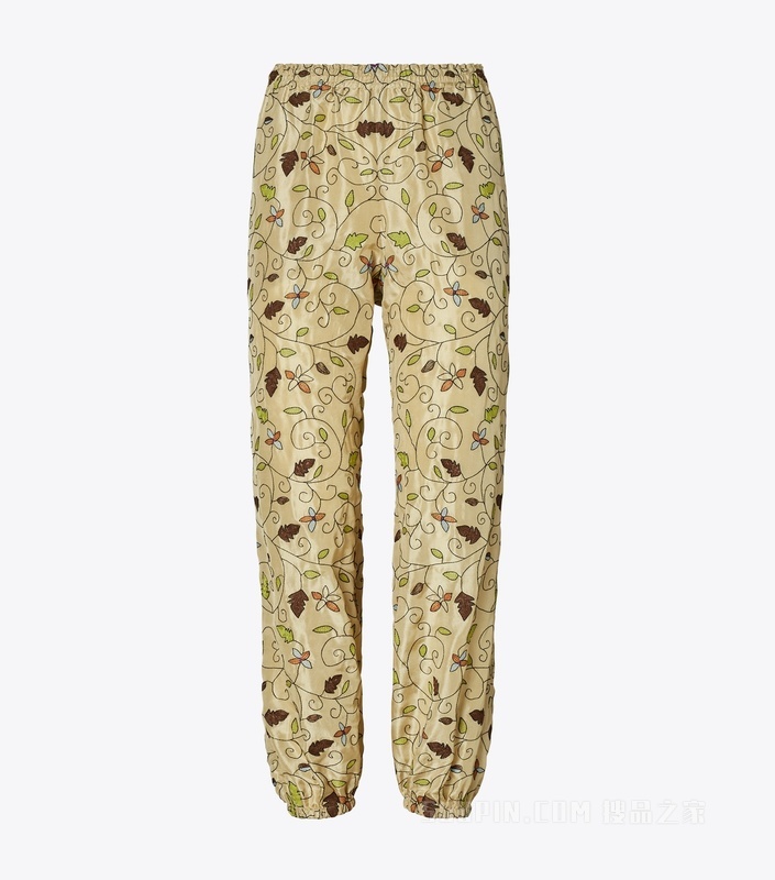 刺绣桑蚕丝沙滩裤 浅卡其绿