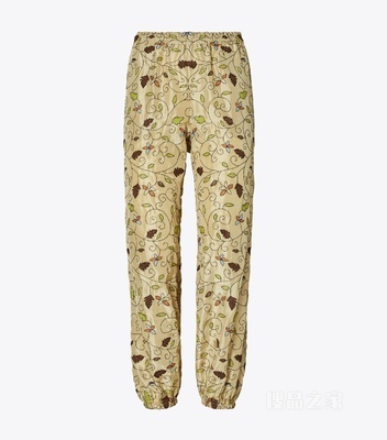 刺绣桑蚕丝沙滩裤 浅卡其绿