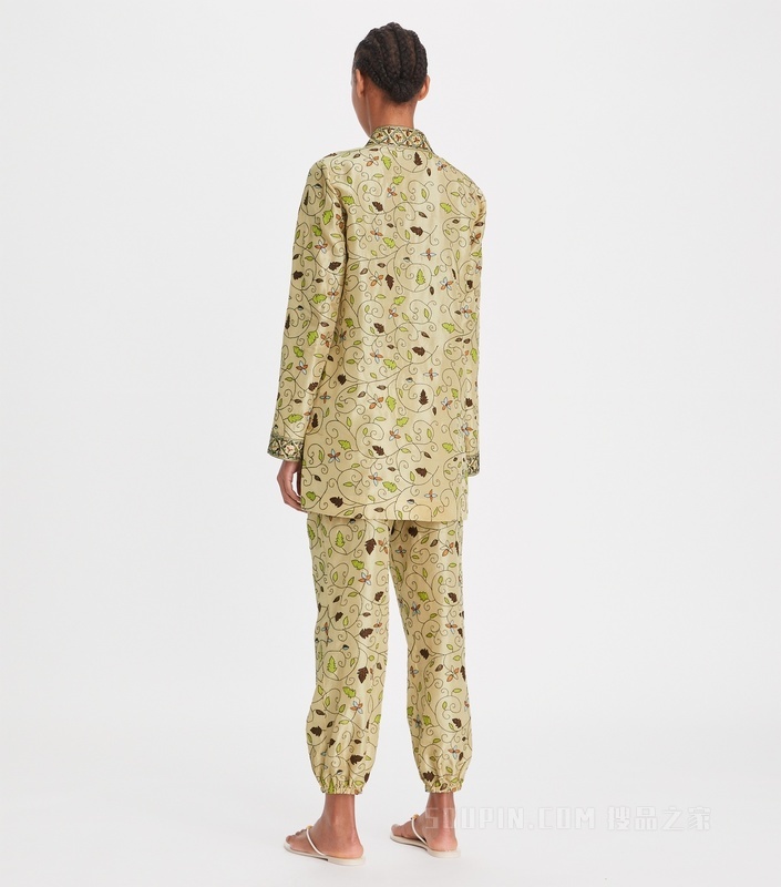 刺绣桑蚕丝沙滩裤 浅卡其绿