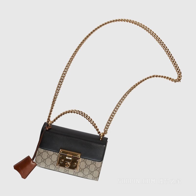 Padlock系列迷你肩背包 米色和乌木色GG Supreme帆布