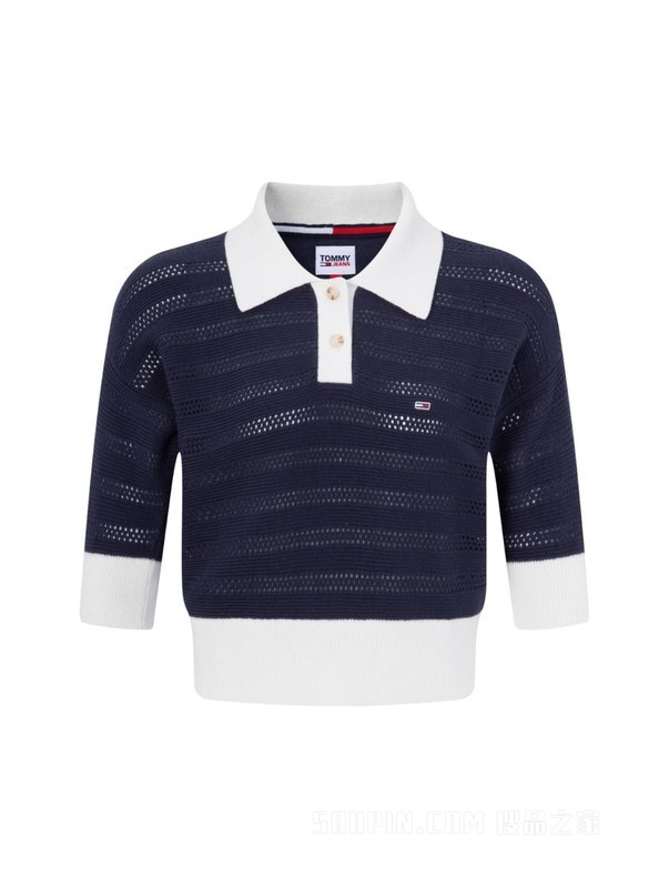 23新款春季女装复古镂空小绣标短款POLO针织衫DW0DW15560