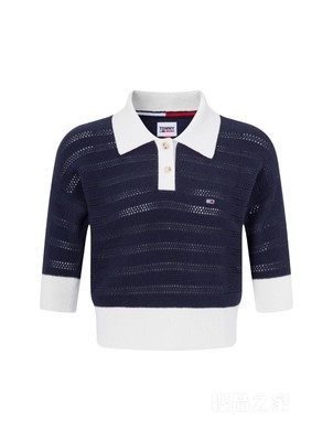 23新款春季女装复古镂空小绣标短款POLO针织衫DW0DW15560