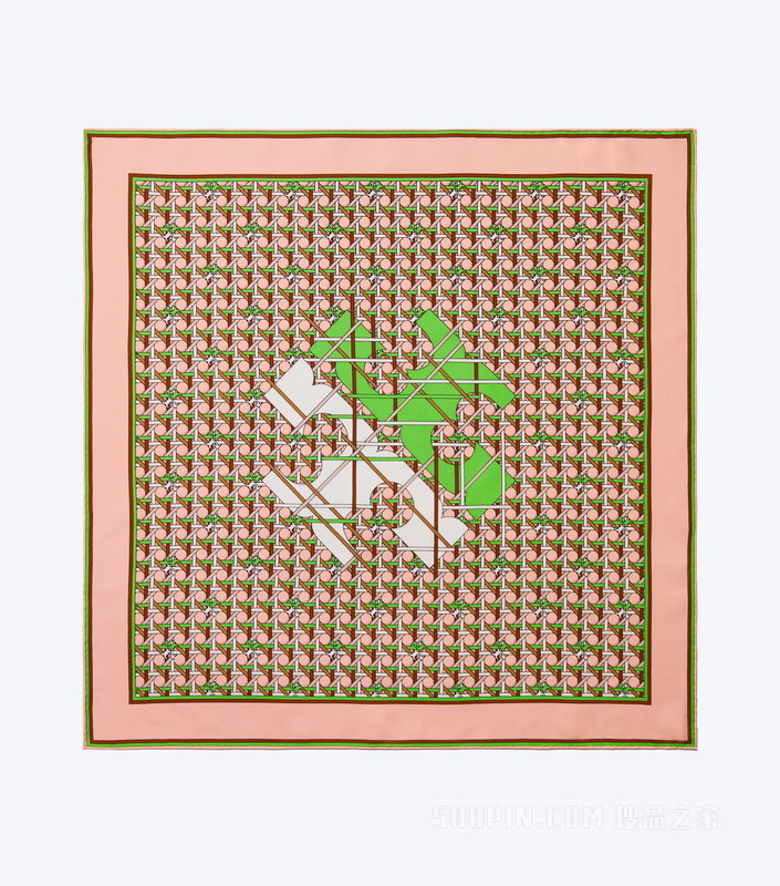 提篮编织 Logo 桑蚕丝方巾 粉色
