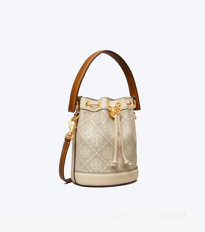 T Monogram 提花迷你水桶包 象牙白