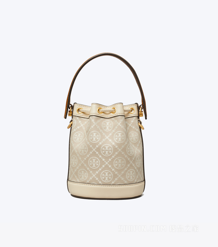 T Monogram 提花迷你水桶包 象牙白