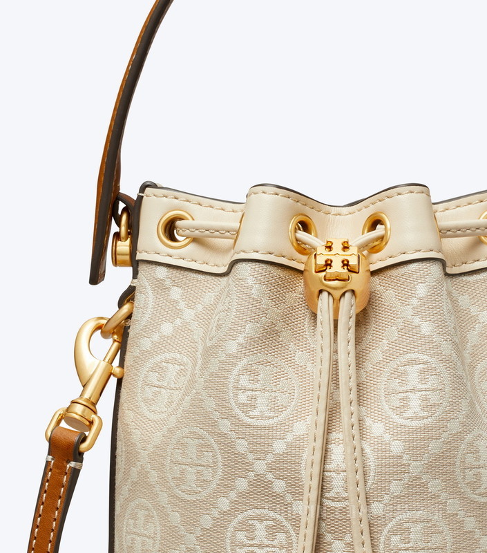 T Monogram 提花迷你水桶包 象牙白