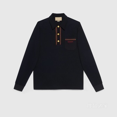 长袖棉质Polo衫 海军蓝