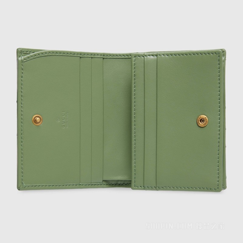 GG Marmont系列绗缝卡包 灰绿色皮革