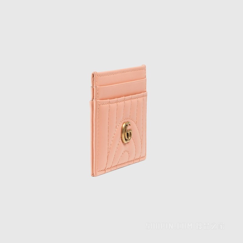 GG Marmont系列绗缝卡片夹 蜜桃色皮革