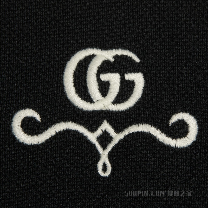 GG珠地棉提花羊毛衬衫 黑色