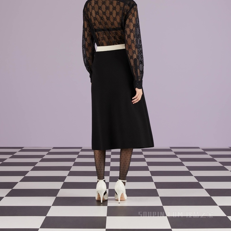 GG珠地棉提花羊毛衬衫 黑色