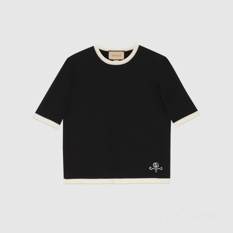 GG珠地棉提花羊毛上衣 黑色