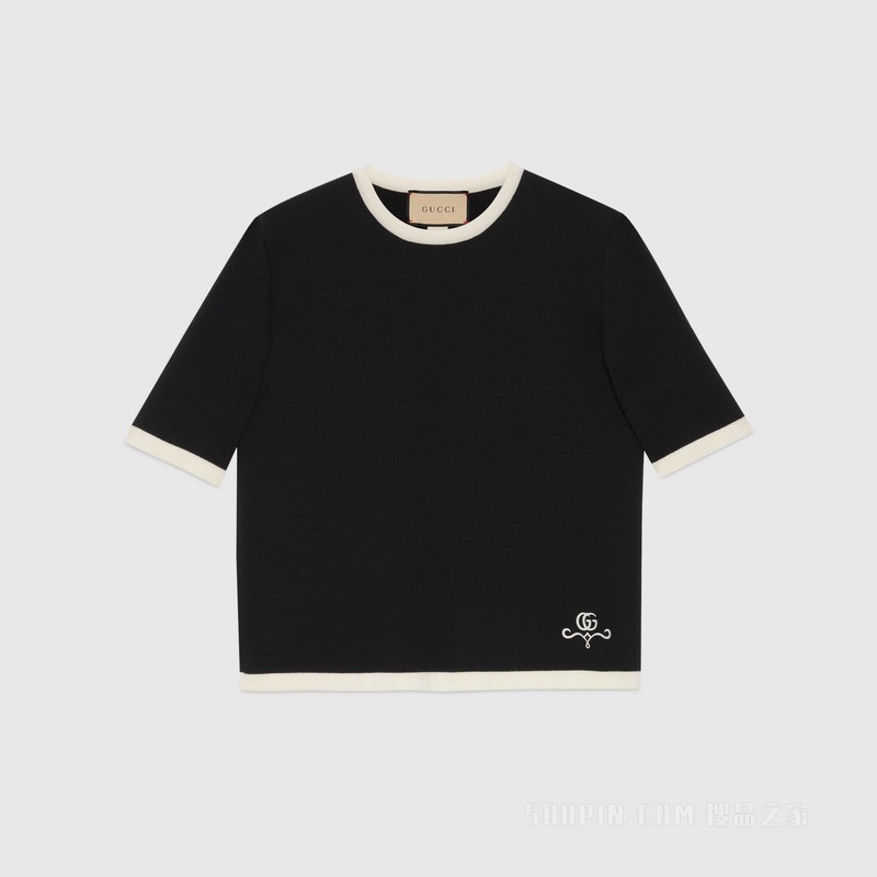 GG珠地棉提花羊毛上衣 黑色