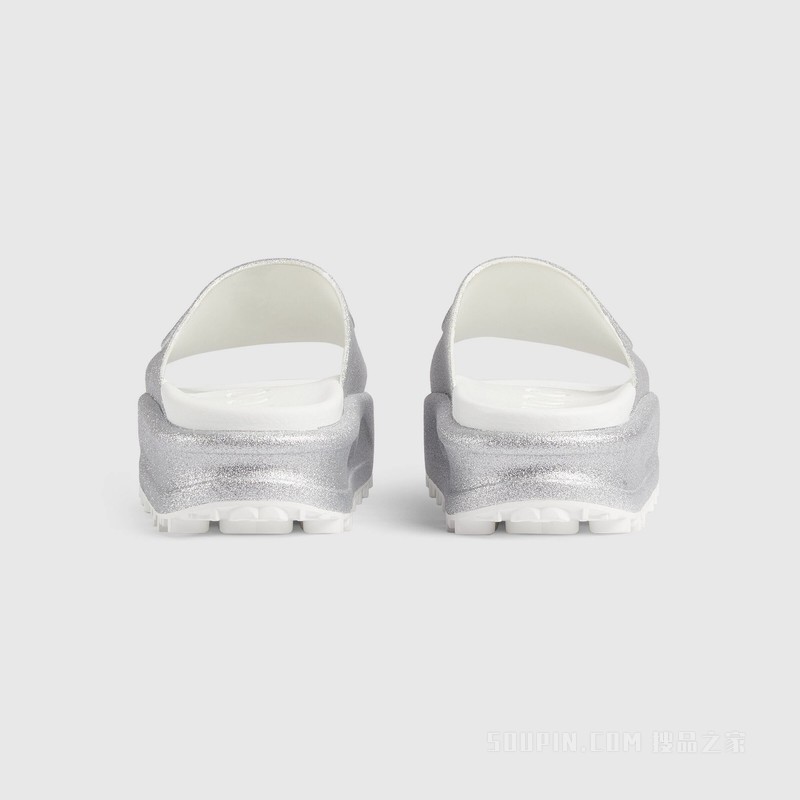 女士互扣式双G拖鞋 金属质感银色橡胶