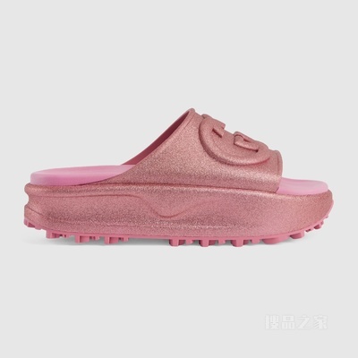 女士互扣式双G拖鞋 金属质感玫瑰粉色橡胶