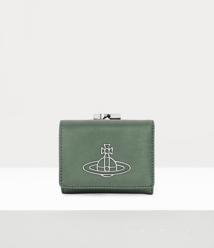 Pearlised Leather Thin Line Orb Small Frame Wallet