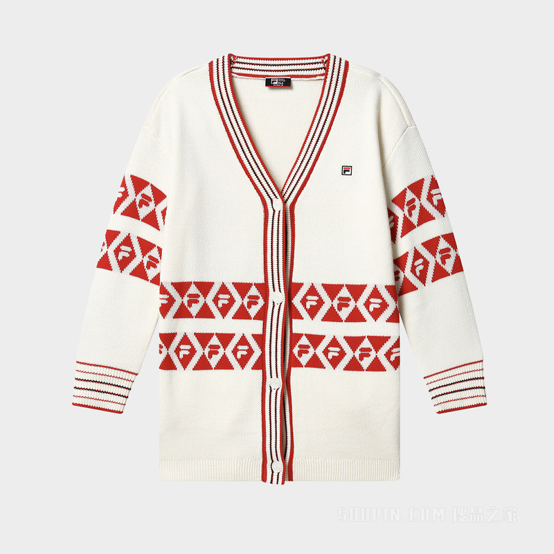 女子经典商务宽松休闲V领编织开衫