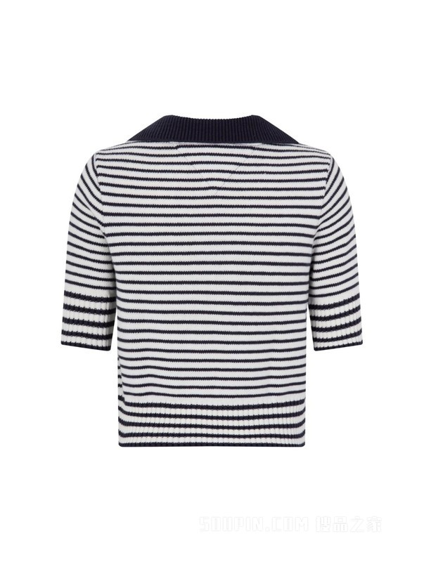 23新款春季女装条纹小绣标POLO翻领V领短针织衫DW0DW15561