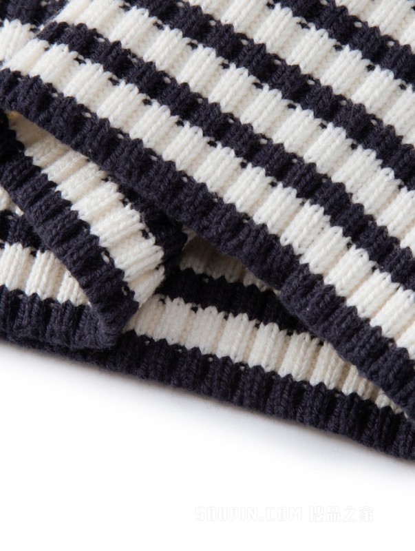 23新款春季女装条纹小绣标POLO翻领V领短针织衫DW0DW15561