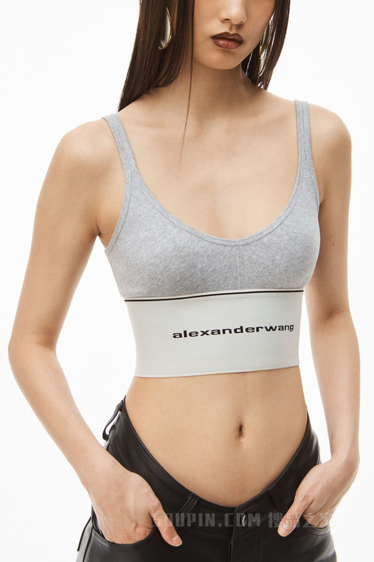 徽标装饰罗纹针织弹力文胸