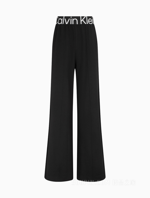 Calvin Klein 23春季新款女士LOGO提花织带松紧腰斜纹阔腿休闲裤4WS3P606