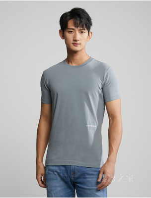 Calvin Klein 23春季新款男士经典交叠LOGO透气圆领修身短袖T恤J324127