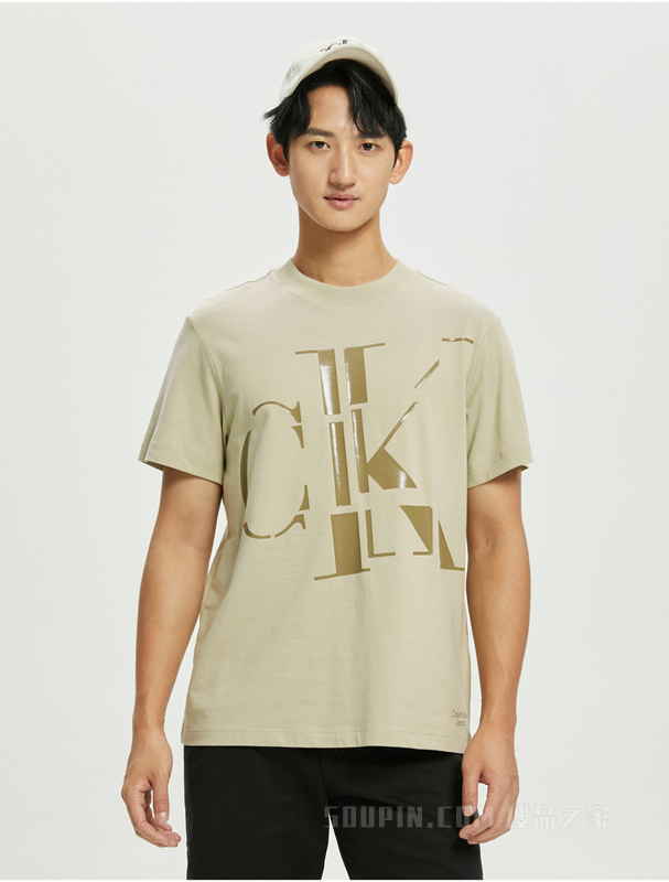 Calvin Klein 夏季男士时尚圆领纯棉透气分割字母印花短袖T恤J321531