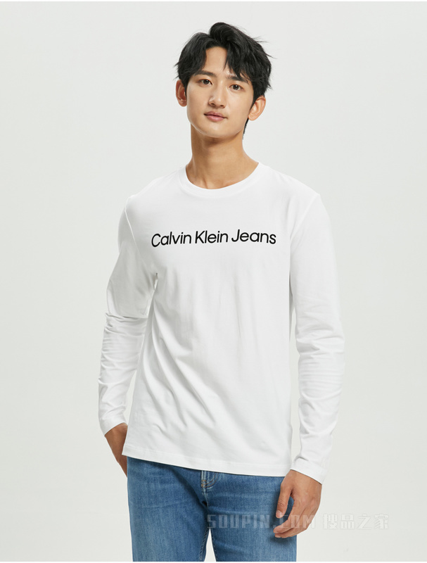 Calvin Klein 春秋男士休闲舒适经典撞色LOGO透气打底长袖T恤J322371