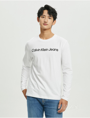 Calvin Klein 春秋男士休闲舒适经典撞色LOGO透气打底长袖T恤J322371