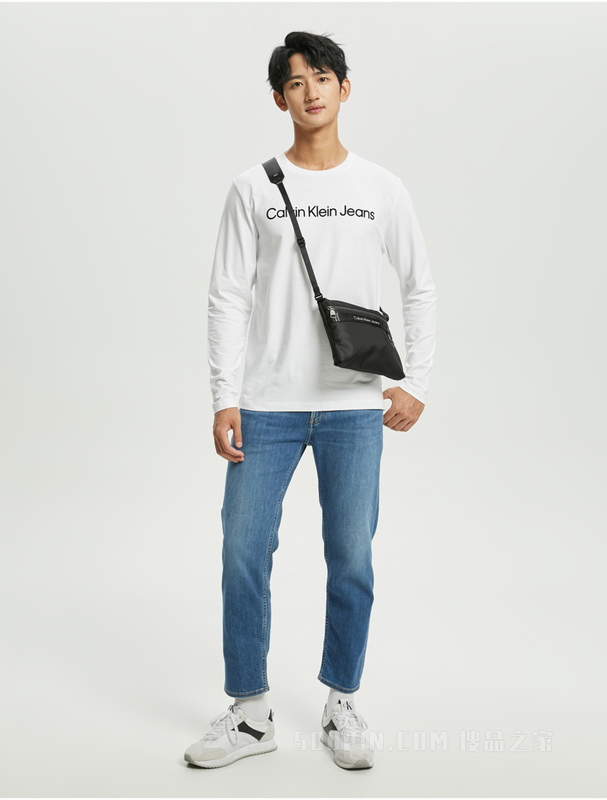 Calvin Klein 春秋男士休闲舒适经典撞色LOGO透气打底长袖T恤J322371