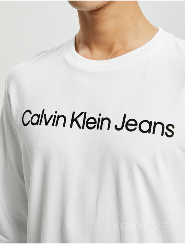 Calvin Klein 春秋男士休闲舒适经典撞色LOGO透气打底长袖T恤J322371